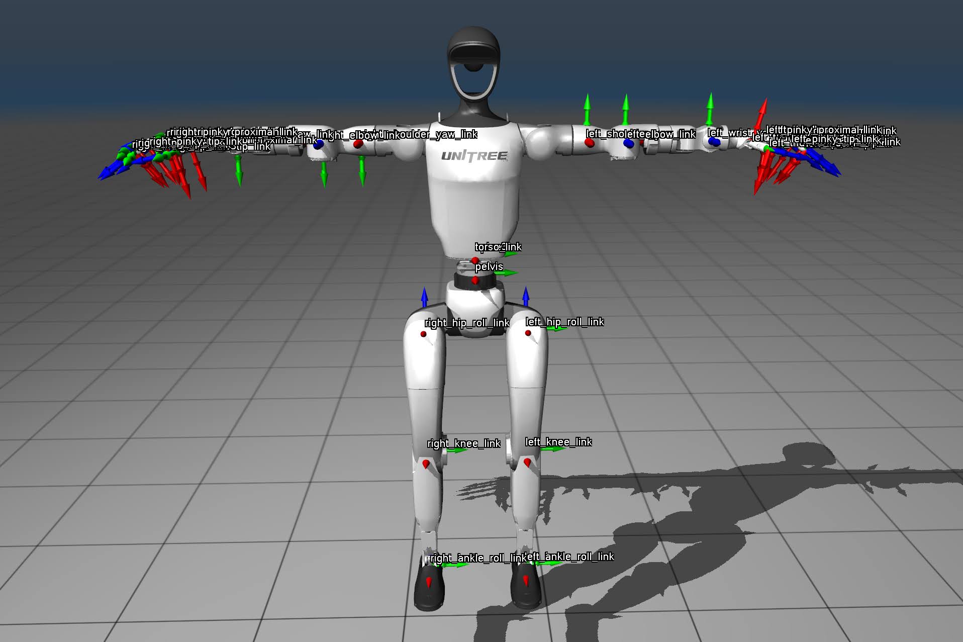 Unitree G1 robot model with joint frames