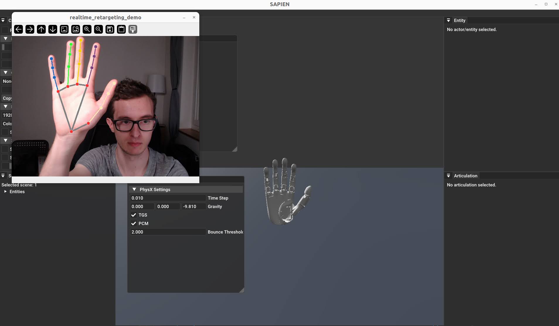 Hand pose retargeting from camera to robot hand
