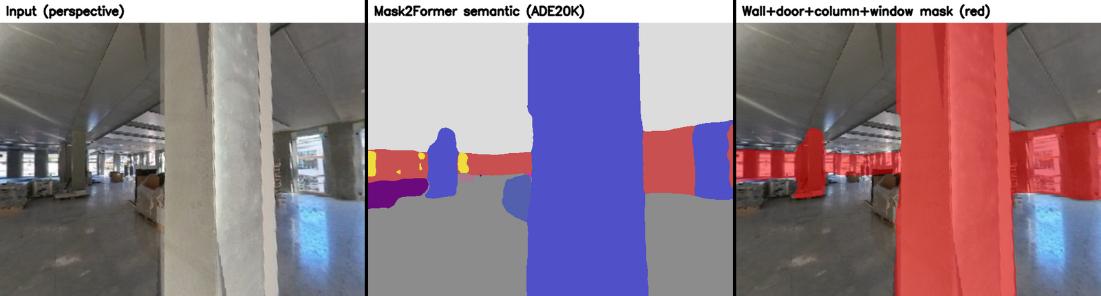 Wall segmentation on the equirectangular image pair
